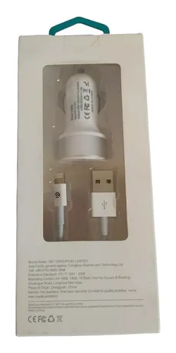 Cargador Para Carro De Lightning Con 2 Puerto Usb En Blanco