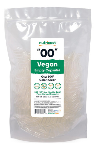 Cápsulas Vacías Nutricost, Tamaño 00, Veganas, 500 Cápsulas