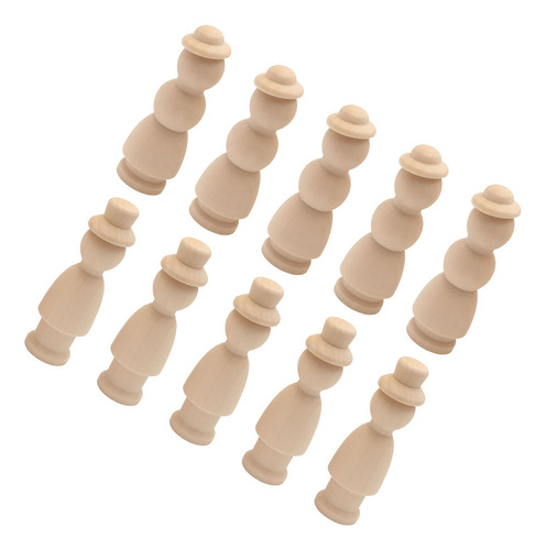 10pc Natural Unfinished Wooden Doll Bodies In Hat
