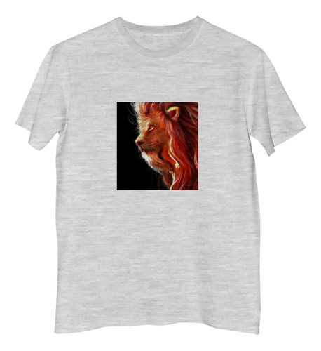 Remera Hombre Animales Leon Melena Roja Fondo Negro Arte