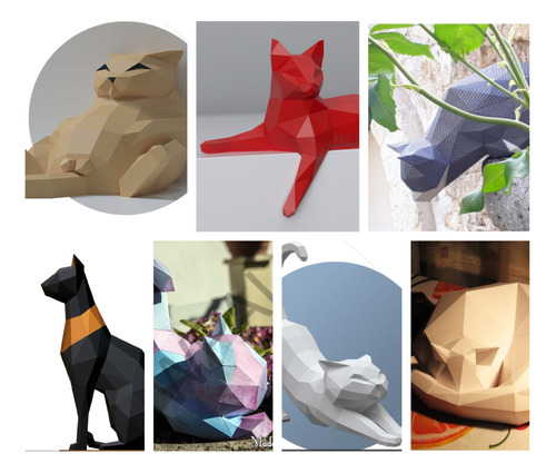 Gatos #1 - Animales - 7 Moldes - Papercraft - Origami - Pdf