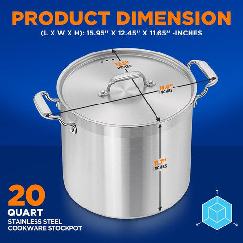 Olla De 20 Cuartos Con Tapa De Acero Inoxidable Grande