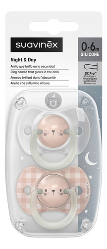 4 Chupones Brilla En La Oscuridad Silicon 0-6m Suavinex Color Rosa Período De Edad 0-6 Meses