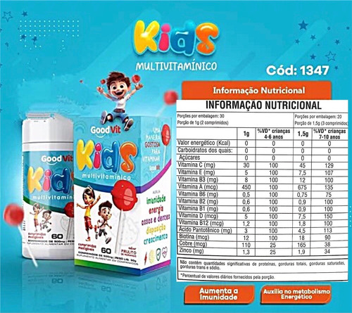 Kit 2 Good Vit Kids 60 Comprimido Mastigaveis Sabor Pirulito