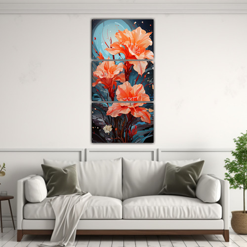 90x180cm Cuadro Neo-noir Flores Narcisos Rojos Bastidor Made