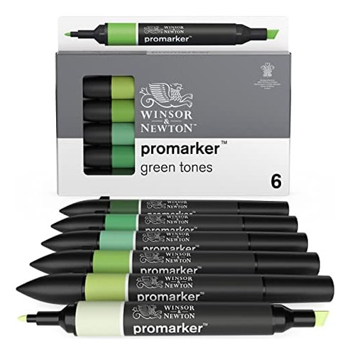 Winsor & Newton Promarker Set, 6 Unidades, Tonos Verdes
