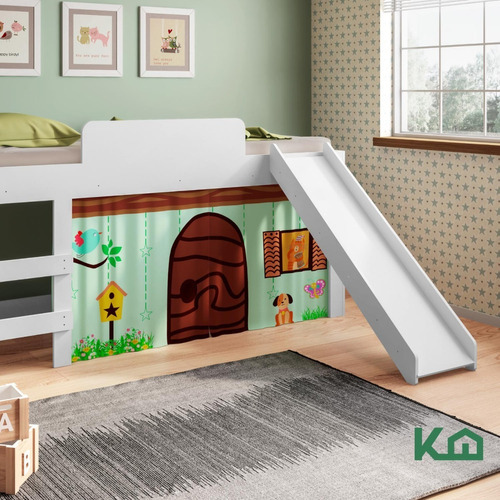 Cama Individual Resbaladilla Tobogán Mini Loft Kingshouse Color Blanco