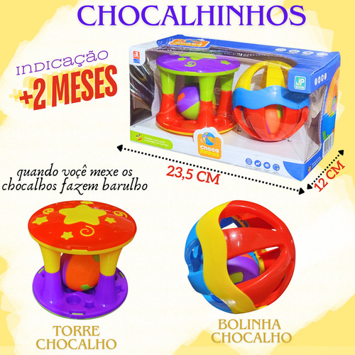 Conjunto Com Torre E Bola Chocalho Didático Cor Colorido Desenho Labirinto Colorido