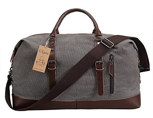 Bolso Para Viaje Grande De Lona Y Cuero Para Fines De Semana