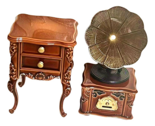 Gramofone Em Miniatura Mini Fonógrafo Com Gabinete 1:12
