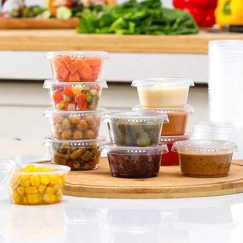 100 Vaso Souffle 2oz Con Tapa Para Salsa O Complementos