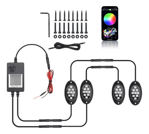 Kit Iluminação Led Roda Chassi Rgb Bluetooth Utv Jeep Pickur