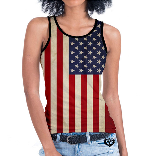 Camiseta Regata Bandeira Estados Unidos Feminina Eua Blusa