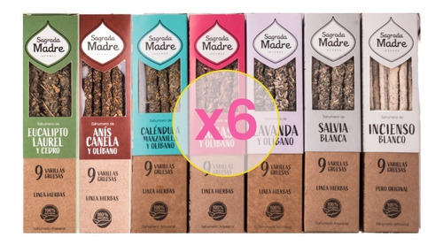 Sagrada Madre Linea Hierbas Rosa Lavanda Incienso X6