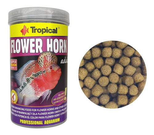 Ração Tropical Flower Horn Adult Pellet 190g Promove Cor