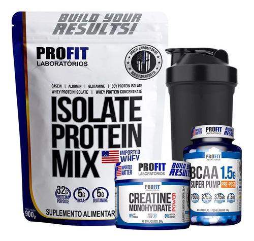 Combo Whey Isolate Protein + Creatina + Bcaa + Shaker Profit