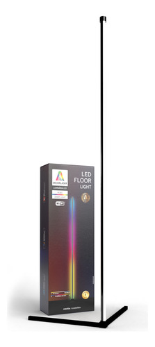 Luminária Led De Chão, Canto, Wifi Alexa+app, Rgbic Colorida Cúpula Preto Estrutura Preto
