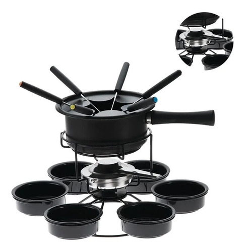 Imagem 2 de 5 de Kit Serviço De Fondue Panela Giratorio Viena 16pcs Completo