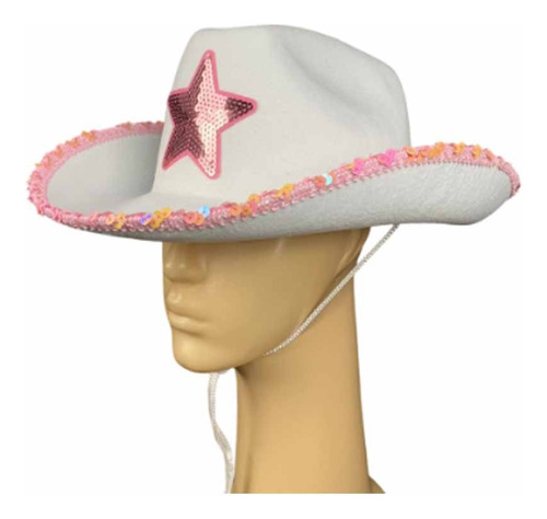 Sombrero Cowboy Premium Con Corona Lentejuelas Rosa