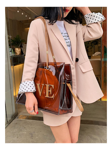 Bolsos De Hombro De Pvc Transparente Para Mujer De Moda Color Marrón