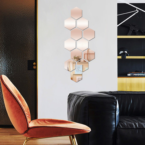 Calcomanía De Pared Removible De Vinilo Hexagonal Con Espejo