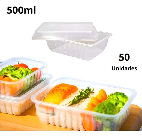 Pote Descartável 500ml Freezer Microondas Marmita 50un Tampa