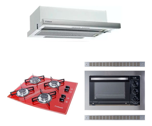 Kit Forno De Embutir 45l + Cooktop Vermelho 4b +depurador