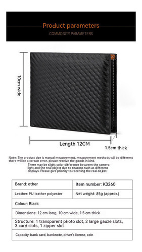 Carteira Masculina Com Zíper Em Fibra De Carbono