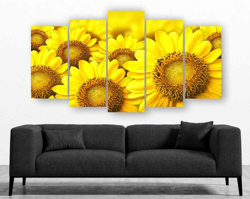 Set De 5 Cuadros En Canvas Paisaje Girasoles Decorativo - 01