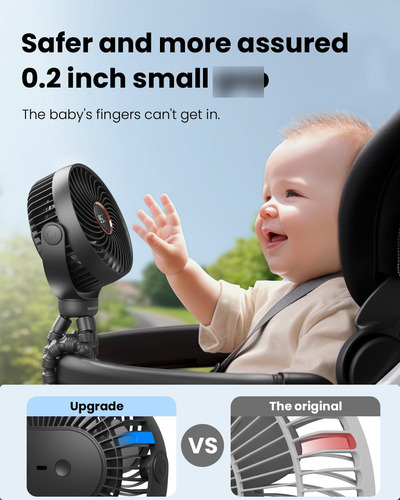 Ventilador Mini Recargable Con Luz Led Clip Portable Black
