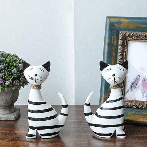 2 Figuras De Gato A Rayas, Adornos Para Dormitorio, Colegas