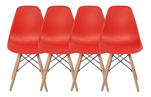 Imagen 1 de 4 de Set De 4 Sillas Begônia Modernas Eames Rojo