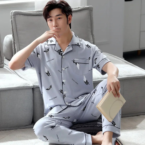 Conjunto De Pijama De Algodón Para Hombre Wanruo Qiushui Thi