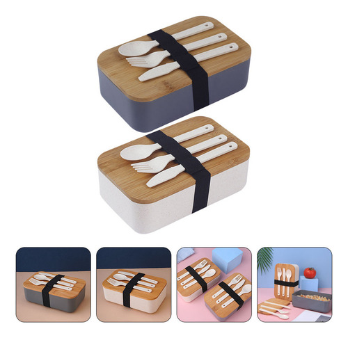 Funda De Bambú Japonesa Bento Con Tapa De Madera De Bambú, 2