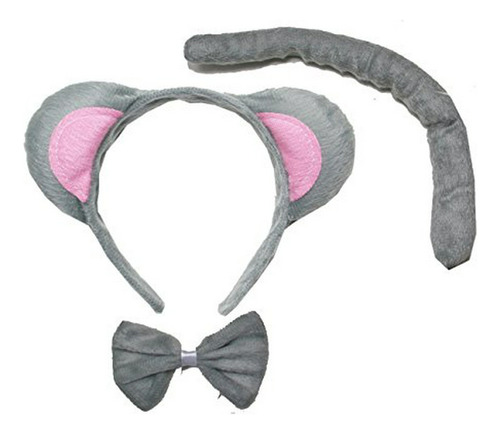 Disfraz Niña - Kirei Sui Gray Mouse Headband Bowtie Tail 3pc
