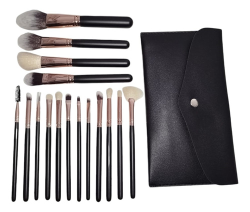 Set Kit 16 Pinceles Y Brochas Maquillaje Con Estuche