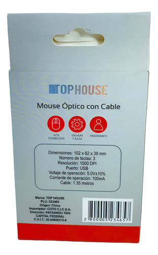 Mouse Optico 1000dpi Top House Hv-ms753 Rojo Y Negro Usb Rojo