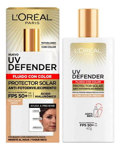 Loreal Uv Defender Fluido Color Medio Fps50 X 40 Gr