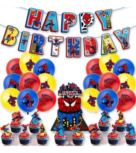Set Decoración De Cumpleaños Temática Superheroe Araña Rojo
