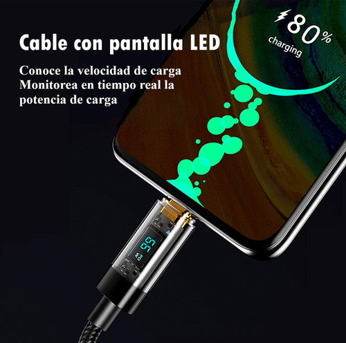 Cable Usb C Carga Rapida Con Pantalla Digital Cable Usb-a A Tipo C, Techwolf Cable De Datos Para Teléfonos Y Tabletas 1.2m