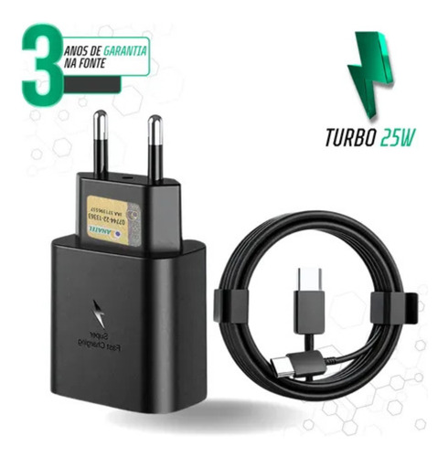 Carregador Turbo Tipo C Compativel Samsung Iphone 15 16 Pro Preto