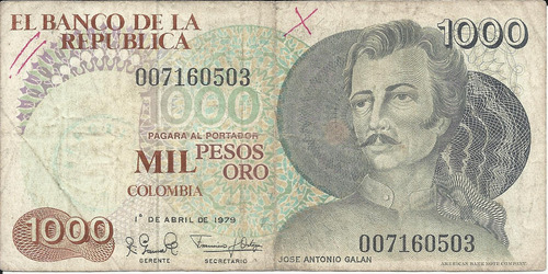 Colombia 1000 Pesos, 1 De  Abril 1979