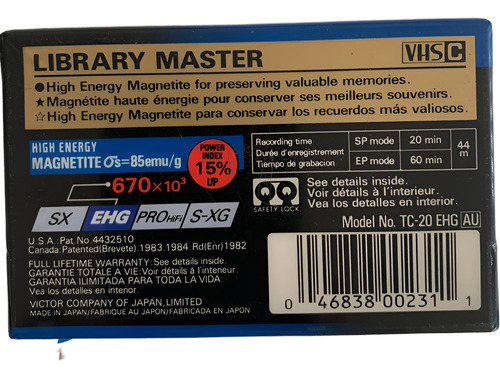 Fita De Video Vhs-c Mini Jvc Tc-20ehg, Virgem