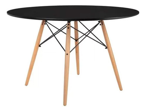 Mesa Eames Redonda 0,80 Tapa Blanca - Muebles Express Tapa Negro Patas Marrón