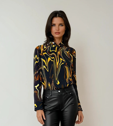 Blusa Marmoleada Con Botones Forrados Mango (Usado)