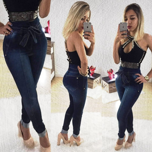 calça jeans cintura alta clochard