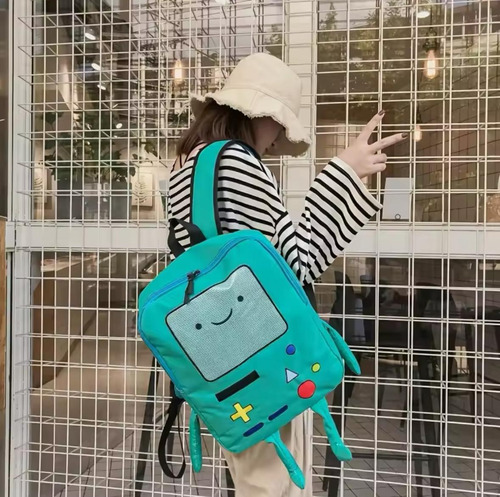 Mochila Hora De Aventura Bimo 36x29x9 Cm + Gorro Bimo Conjunto Escuela Equipaje Útiles Maleta Bag Bolsa Bagpack Finn Jake Adventure Time