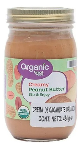 Crema De Cacahuate Great Value Orgánica 454 G