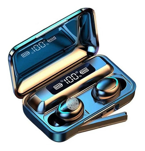 Audífonos In-ear Inalámbricos Bluetooth Banco De Carga F9-5 Color Negro Color de la luz Azul