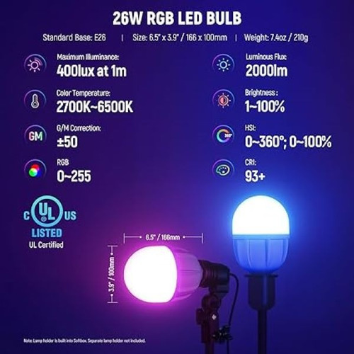 Kit Luz Iluminacion Neewer Softbox Rgb 26w 9 Modos De Efecto